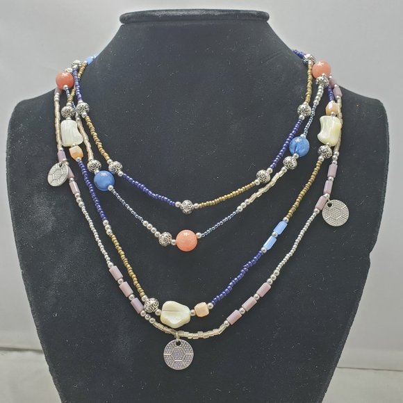 Christopher & Banks 4 strand multi color necklace silver chain - Picture 1 of 6